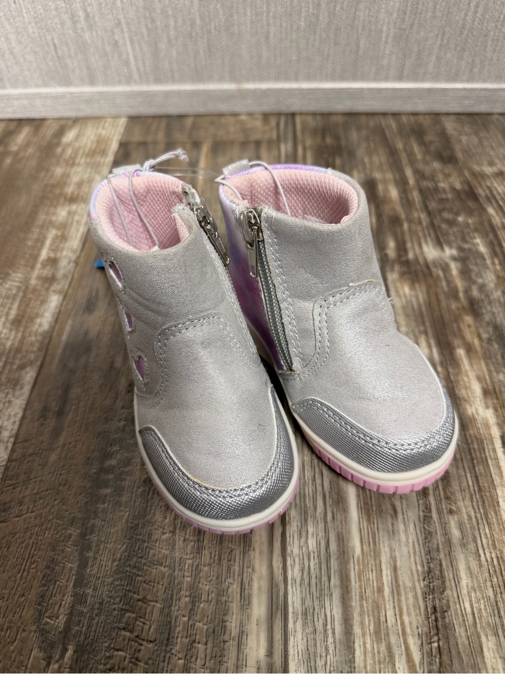Stride Rite Girls' Silver Ankle Boots with Pastel Purple & Pink Accents Size 5 - Picture 7 of 16